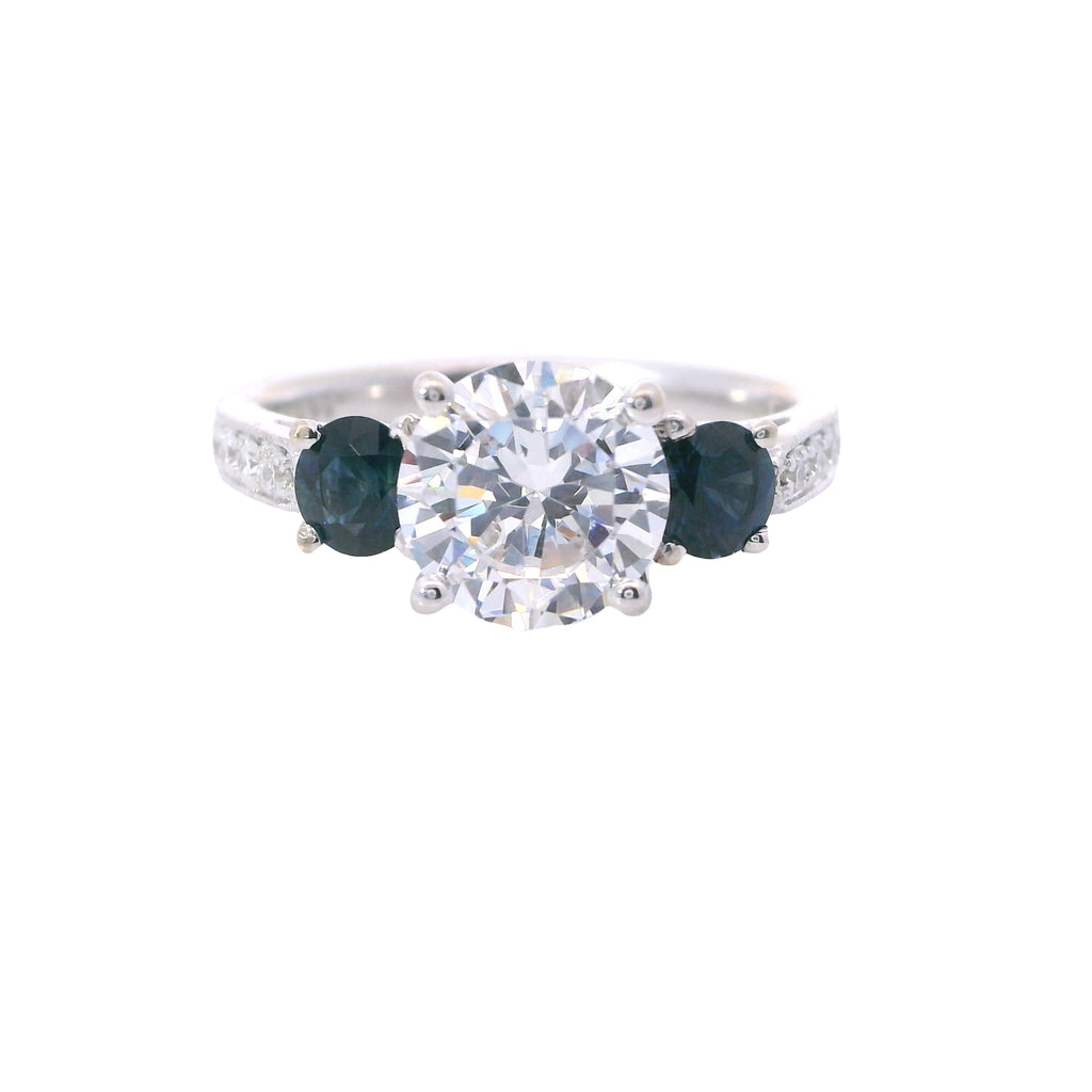 White Gold Blue Sapphire and Diamond Engagement Ring Mounting