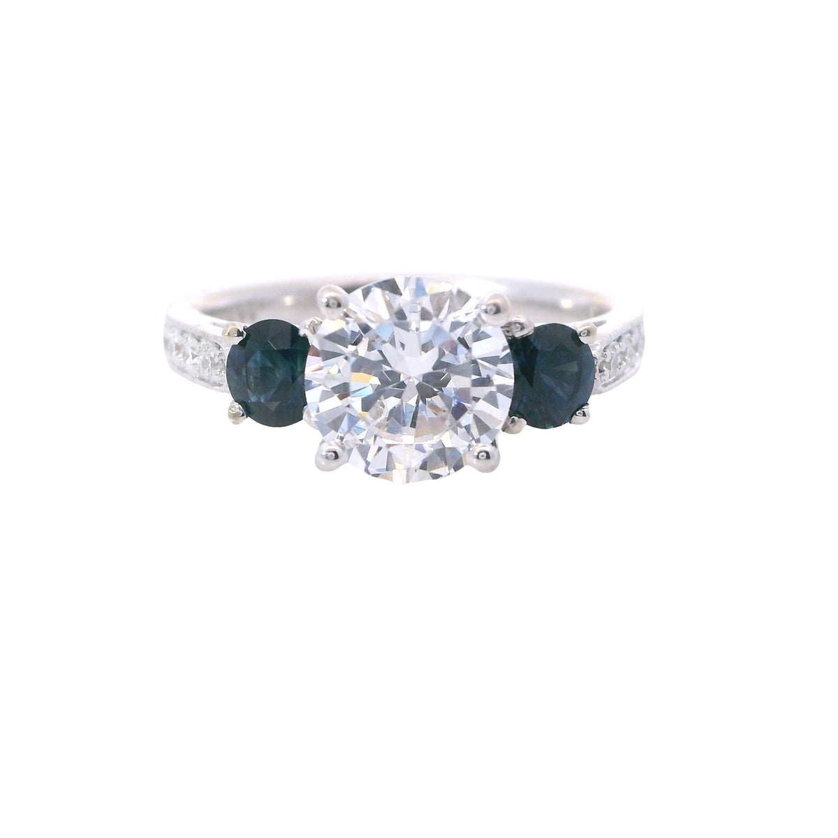 White Gold Blue Sapphire and Diamond Engagement Ring Mounting