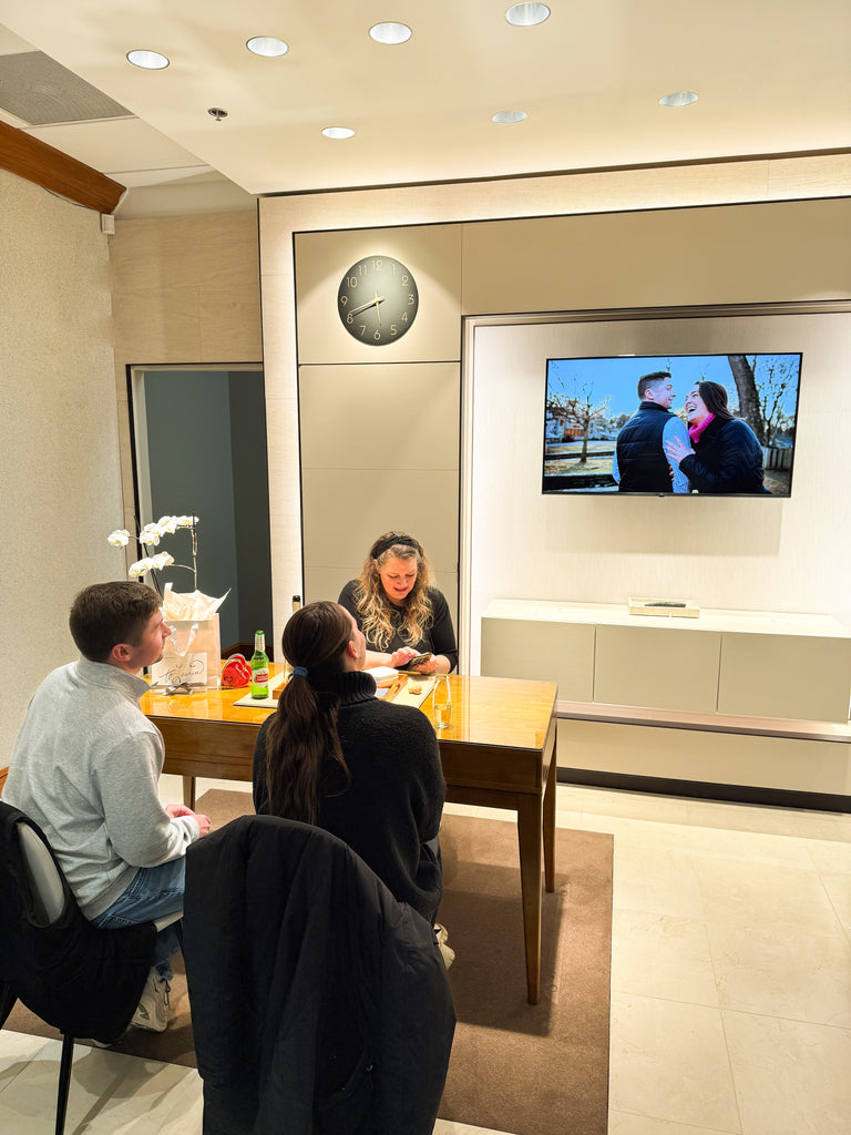 smiling couple in diamond engagement center