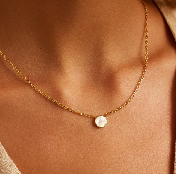 Rose Marble Coin Necklace - Mother of Pearl