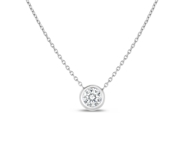 Roberto Coin White Gold Diamonds by the Inch Bezel Set Solitaire Necklace