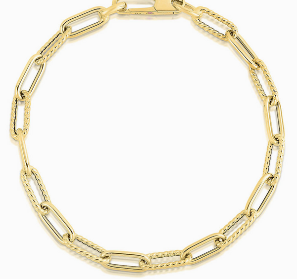 Roberto Coin Yellow Gold Alternating Shiny and Fluted Paperclip Link Bracelet