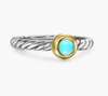 David Yurman Sterling Silver and 14 Karat Yellow Gold 2.8 mm Turquoise Modern Cable Stone Ring