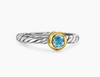 David Yurman Sterling Silver and 14 Karat Yellow Gold 2.8 mm Blue Topaz Modern Cable Stone Ring