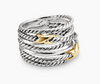 David Yurman Sterling Silver and 18 Karat Yellow Gold Crossover with Small X's Ring