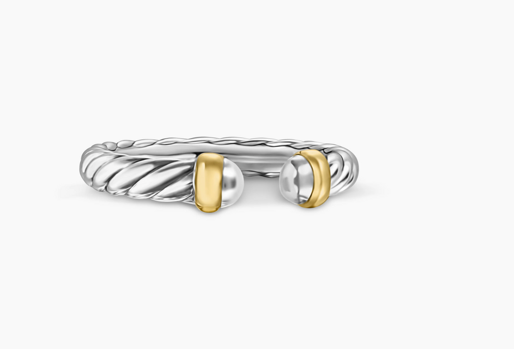 David Yurman Sterling Silver and 14 Karat Yellow Gold 3.4 mm Modern Cable Open Ring