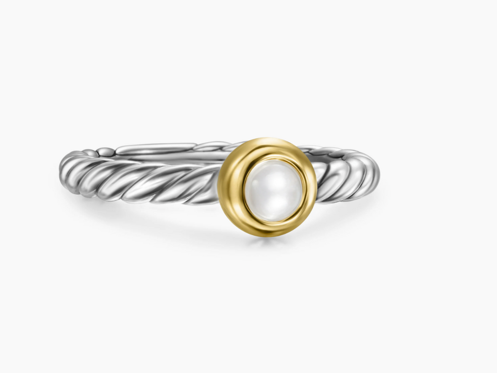 David Yurman Sterling Silver and 14 Karat Yellow Gold 2.8 mm Pearl Modern Cable Stone Ring