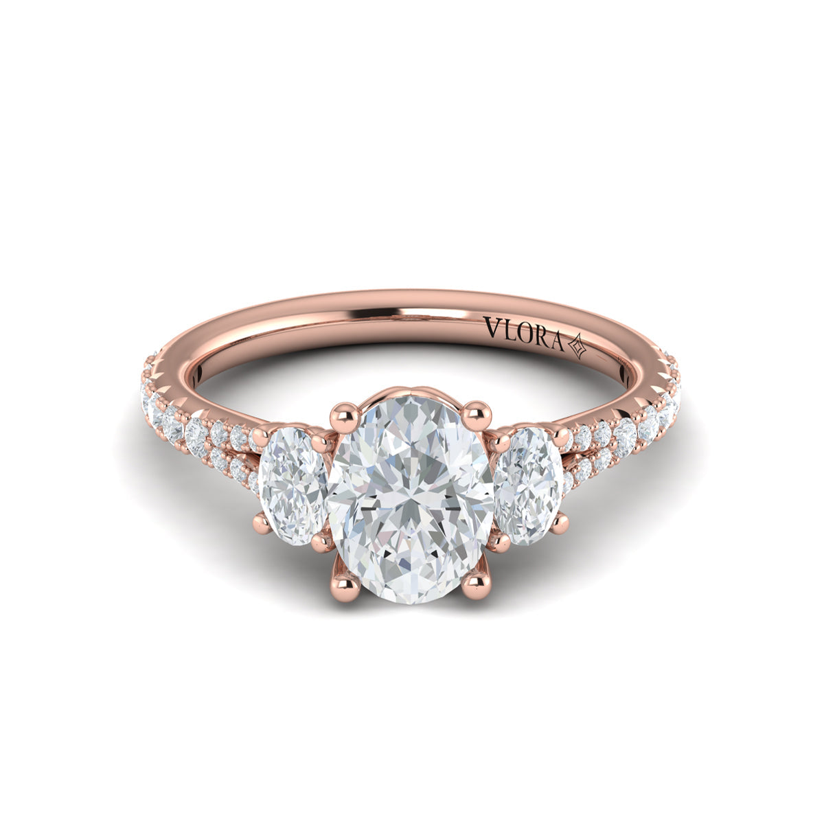 Vlora Three Stone Diamond Band Engagement Ring Builder