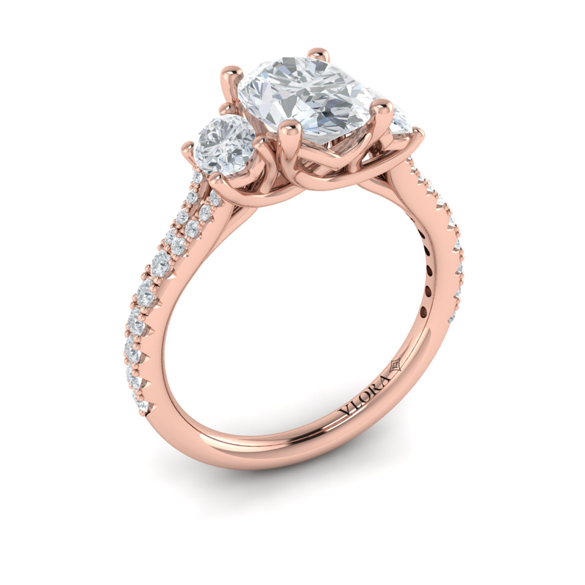 Vlora Three Stone Diamond Band Engagement Ring Builder