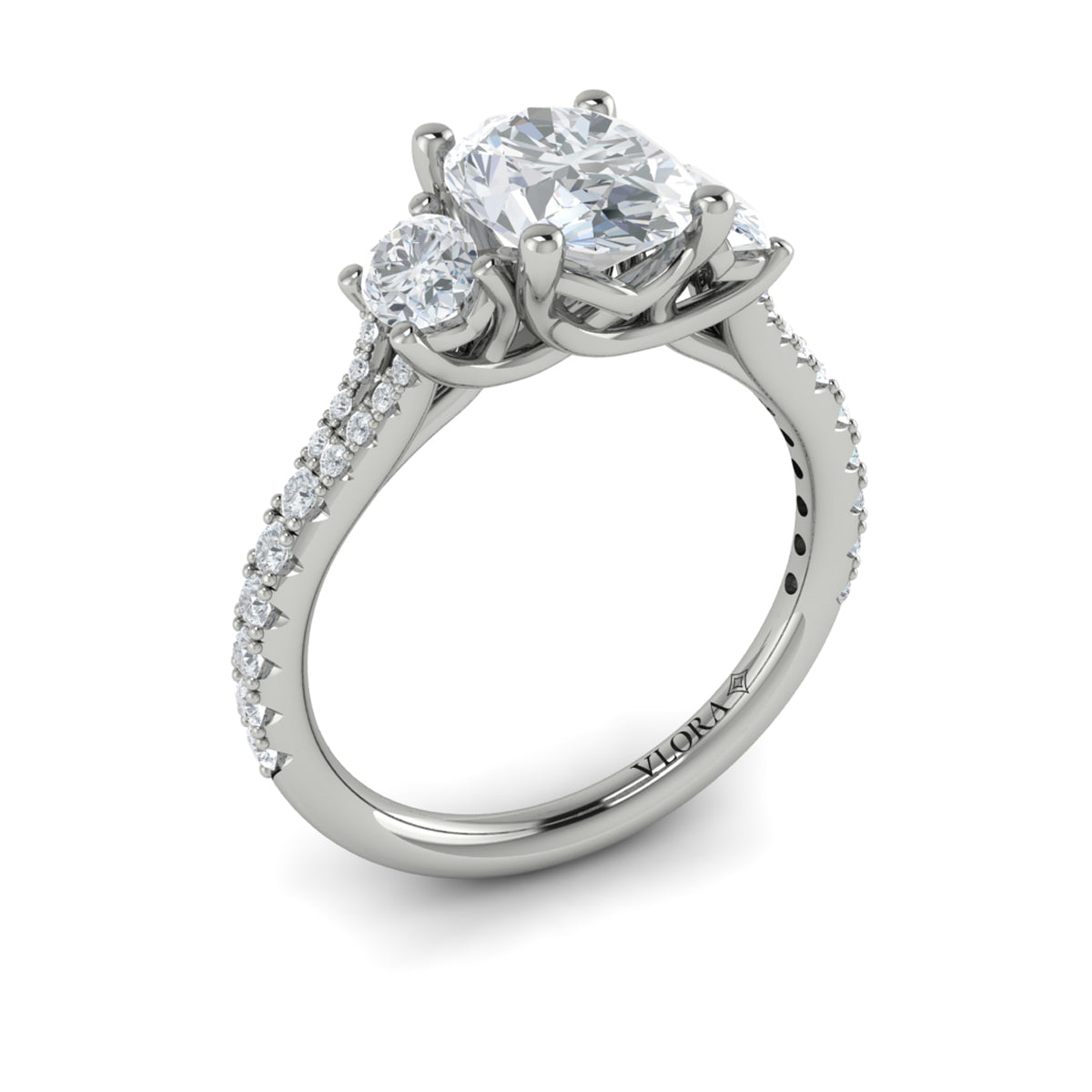 Vlora Three Stone Diamond Band Engagement Ring Builder