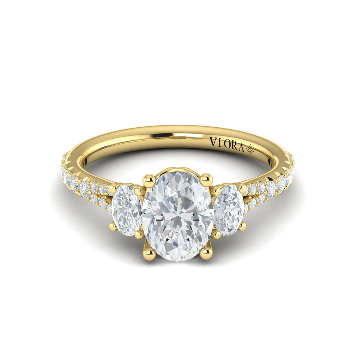 Vlora Three Stone Diamond Band Engagement Ring Builder