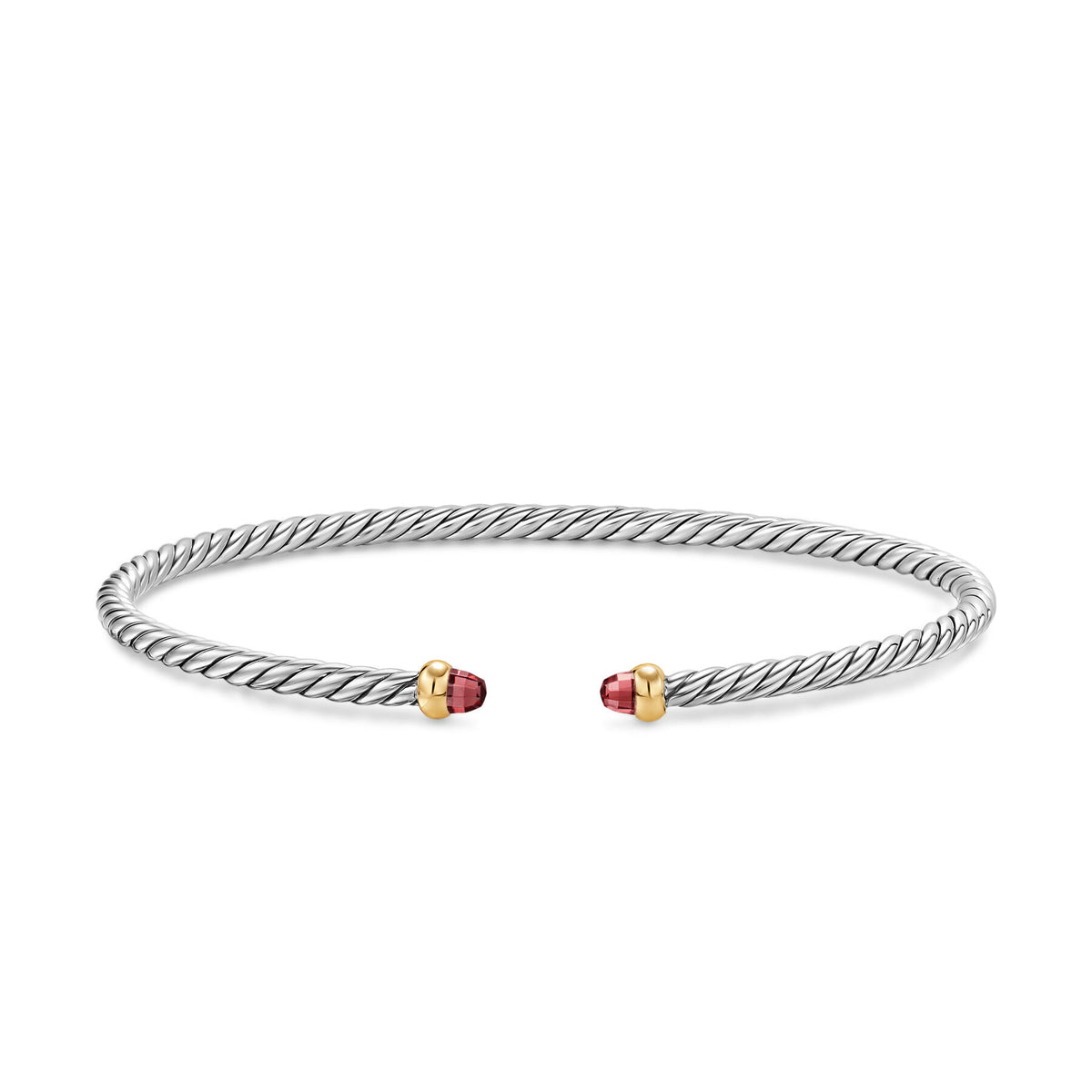 David Yurman Silver and Yellow Gold Micro Cable Flex Rhodolite Garnet Bracelet