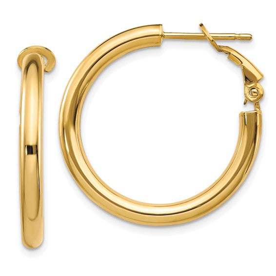 Yellow Gold Polished Omega Back Hoop Earrings