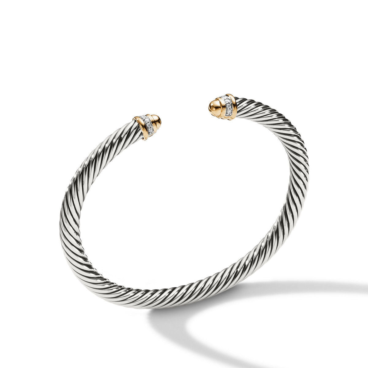 David Yurman Sterling Silver and Yellow Gold Classic Cable Dome Bracelet with Diamonds