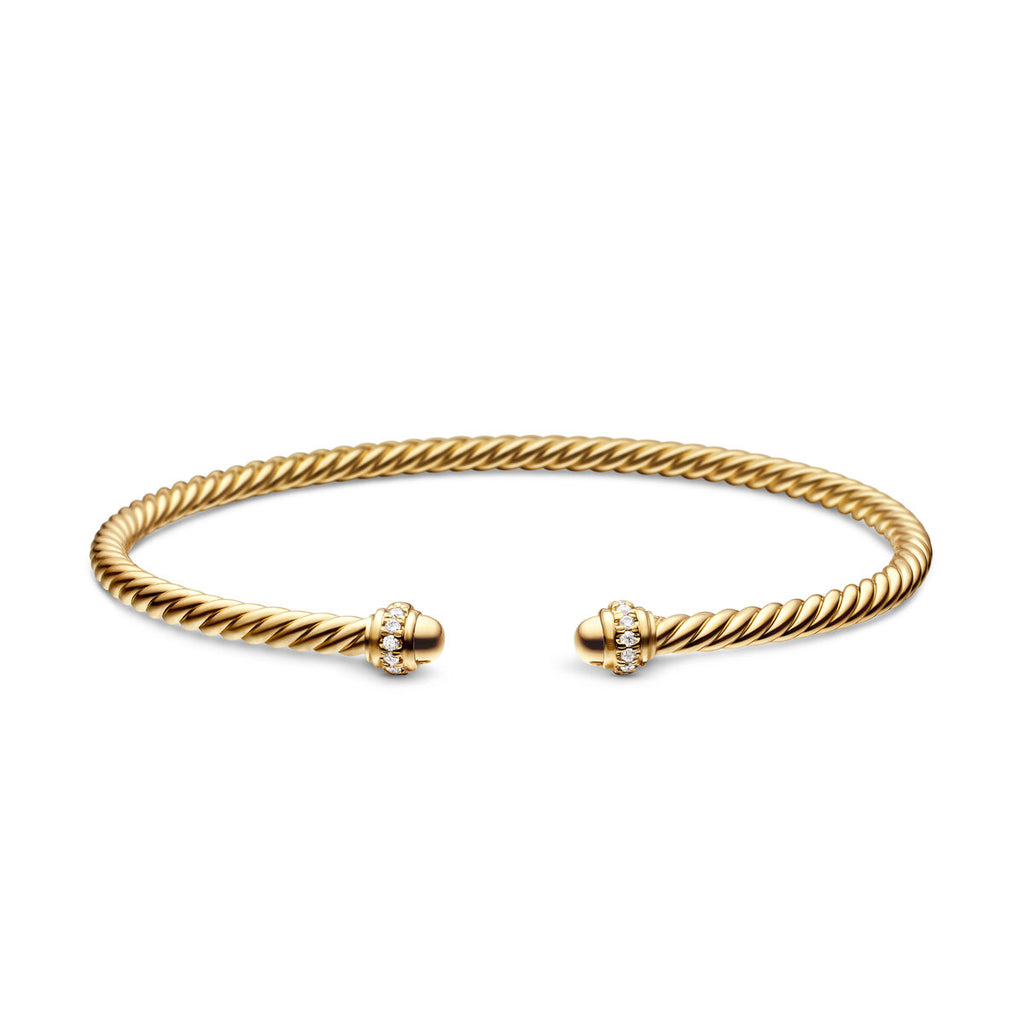 David Yurman Yellow Gold Cablespira Bracelet with Diamonds