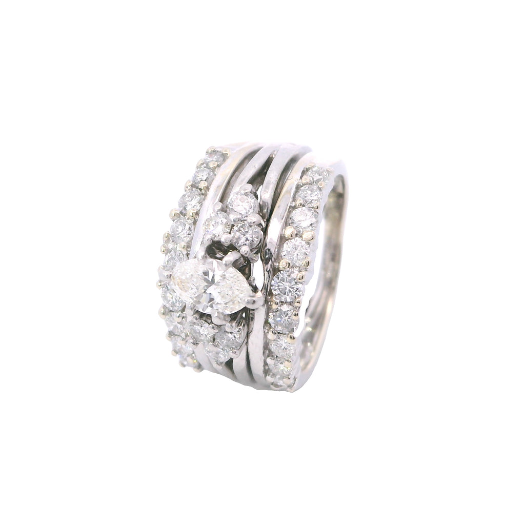 Estate Platinum Marquise Center and Round Diamond Engagement Ring and Insert Band Set