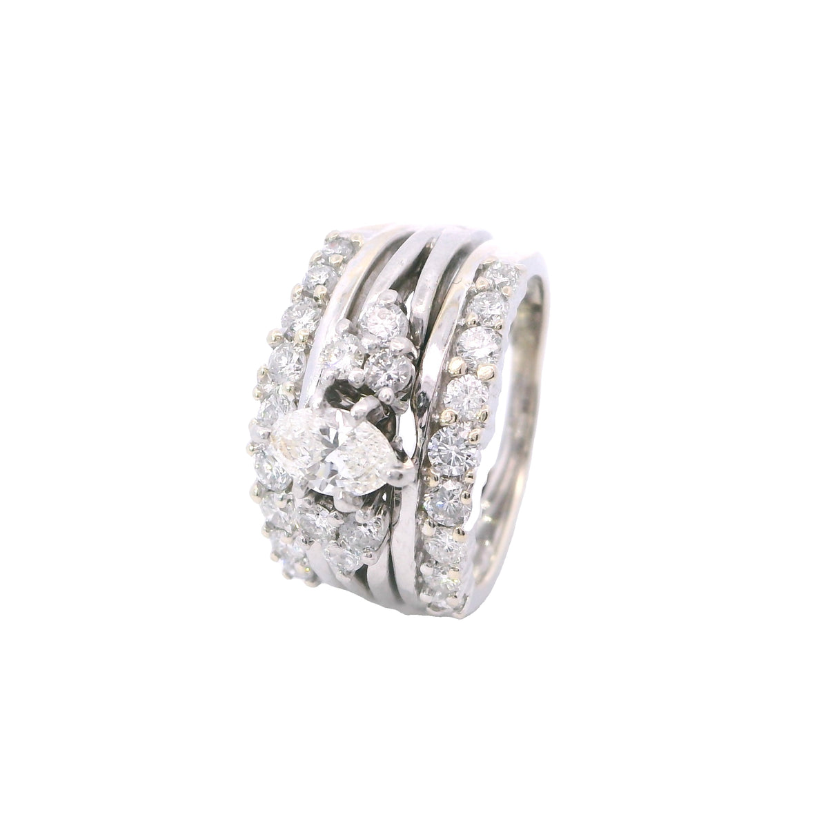 Estate Platinum Marquise Center and Round Diamond Engagement Ring and Insert Band Set