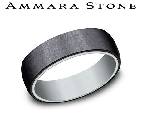 Ammara Stone White Gold and Black Titanium Satin Finish Wedding Band