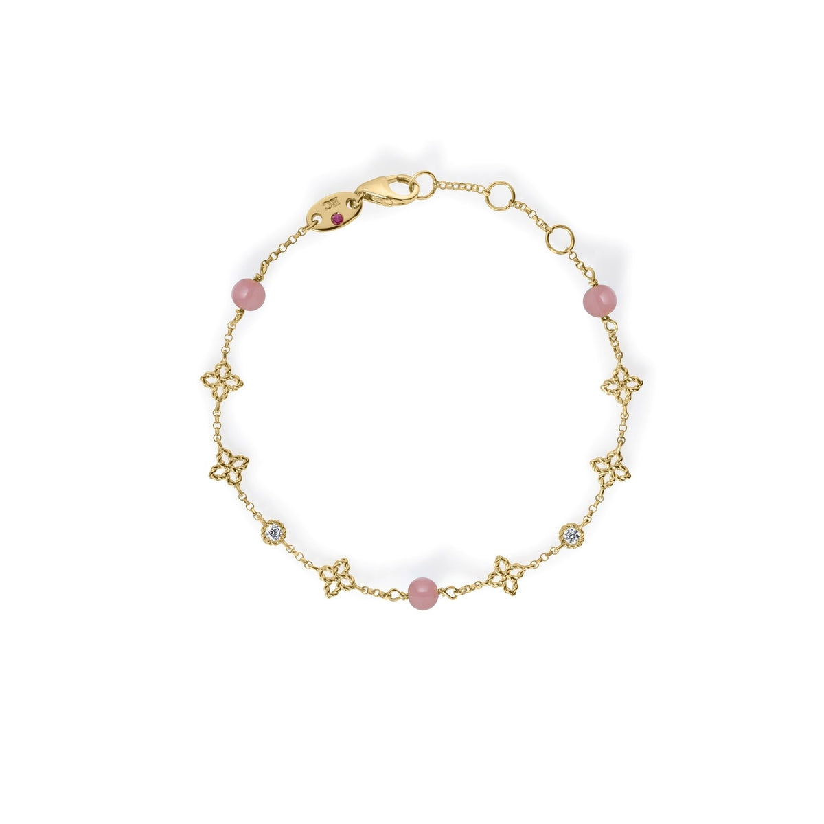 Roberto Coin Yellow Gold Princess Flower Diamond Pink Opal Station Bracelet