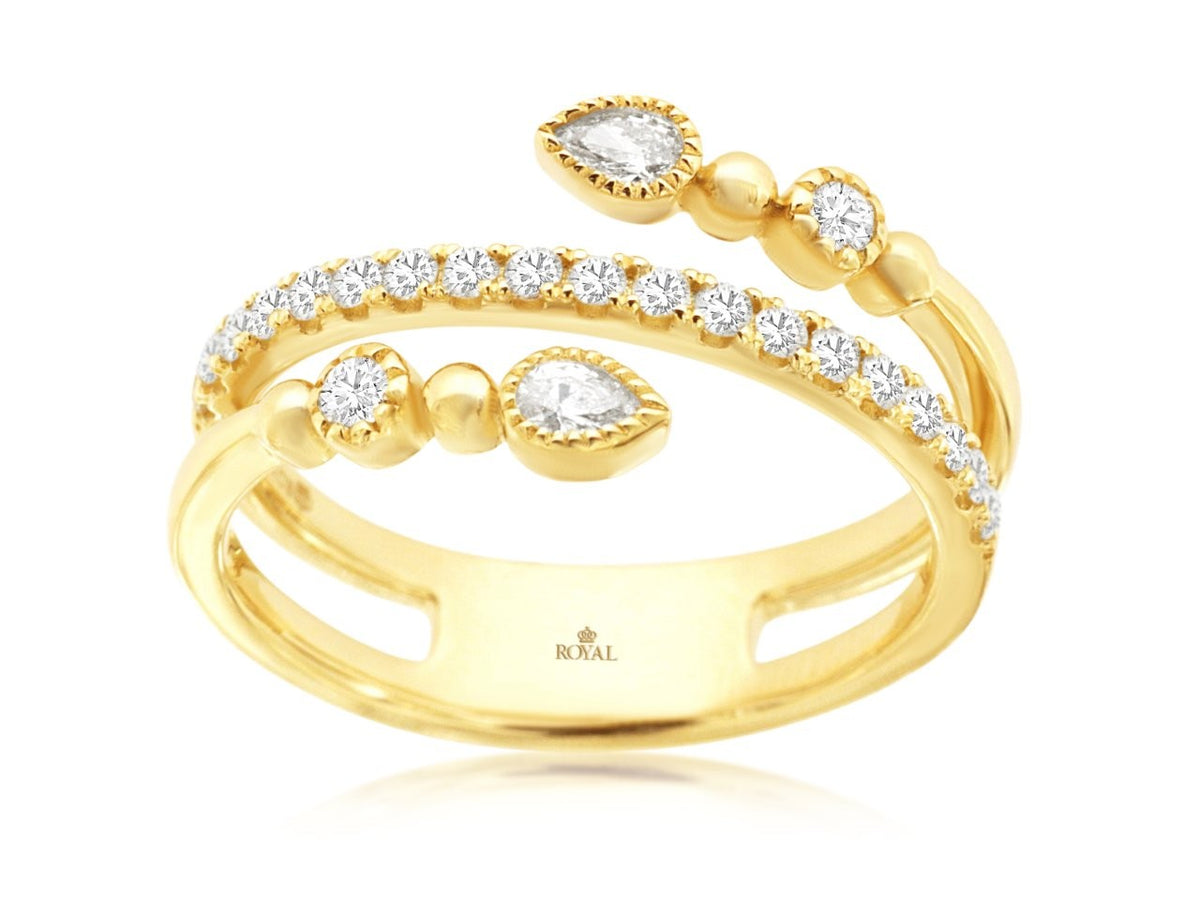 Yellow Gold Three Row Diamond Milgrain Ring