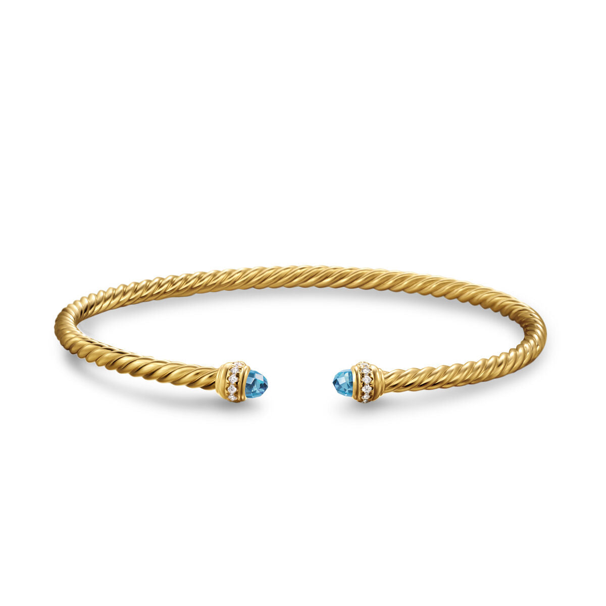 David Yurman Yellow Gold Blue Topaz Classic Cablespria Bracelet with Diamonds