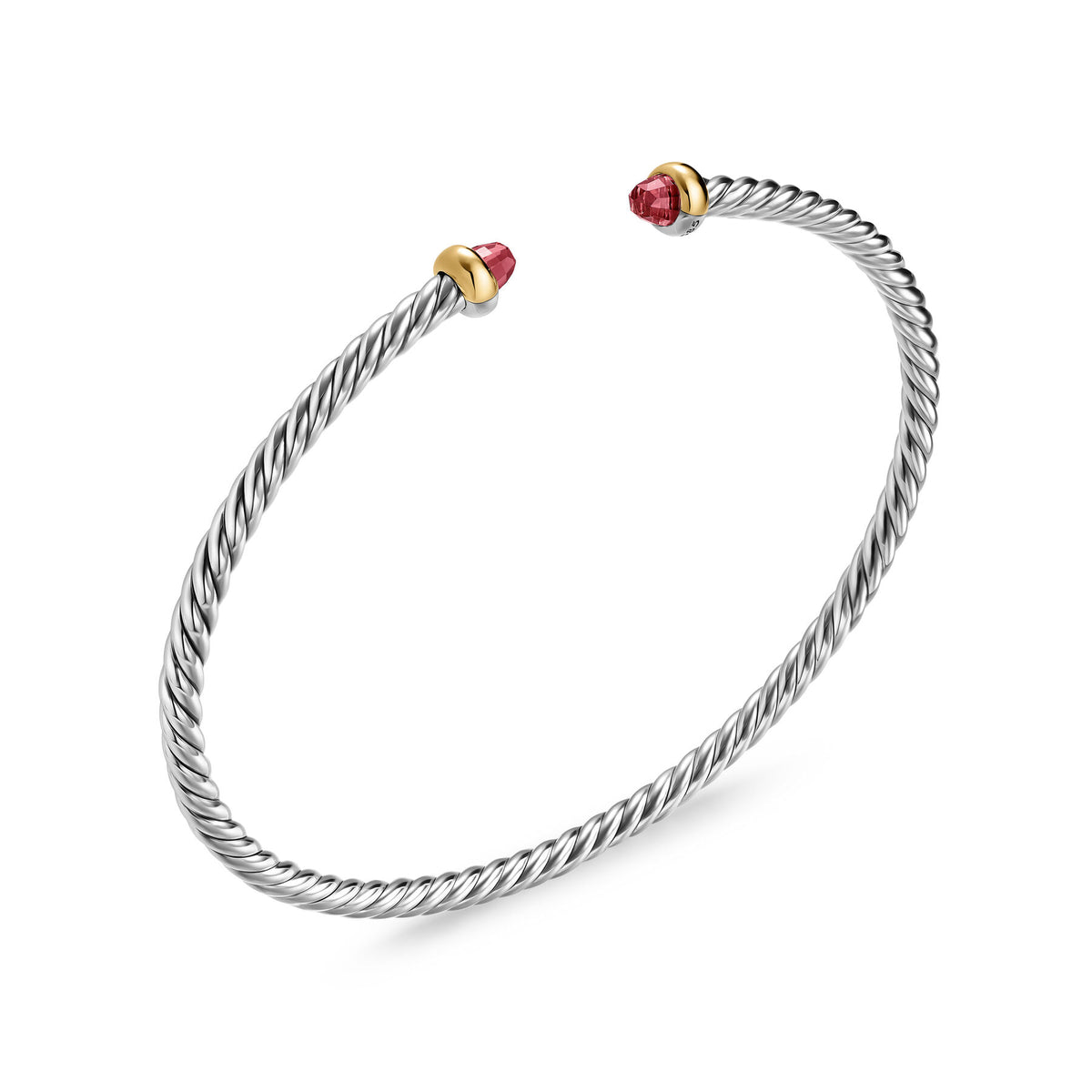 David Yurman Silver and Yellow Gold Micro Cable Flex Rhodolite Garnet Bracelet