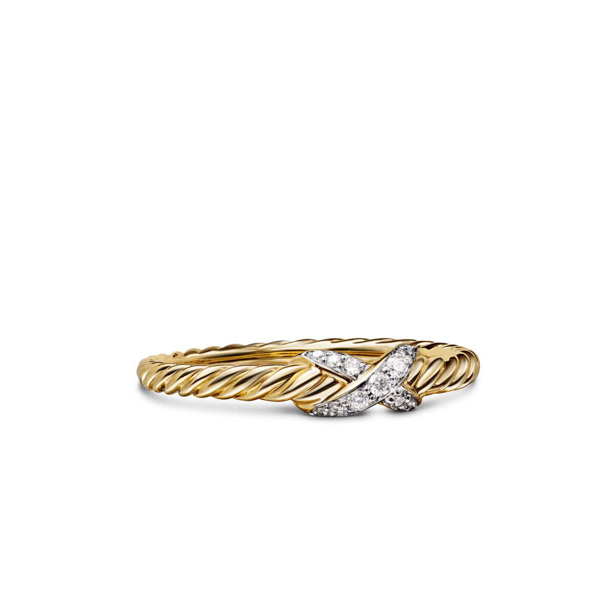 David Yurman Yellow Gold Petite X Ring with Diamonds