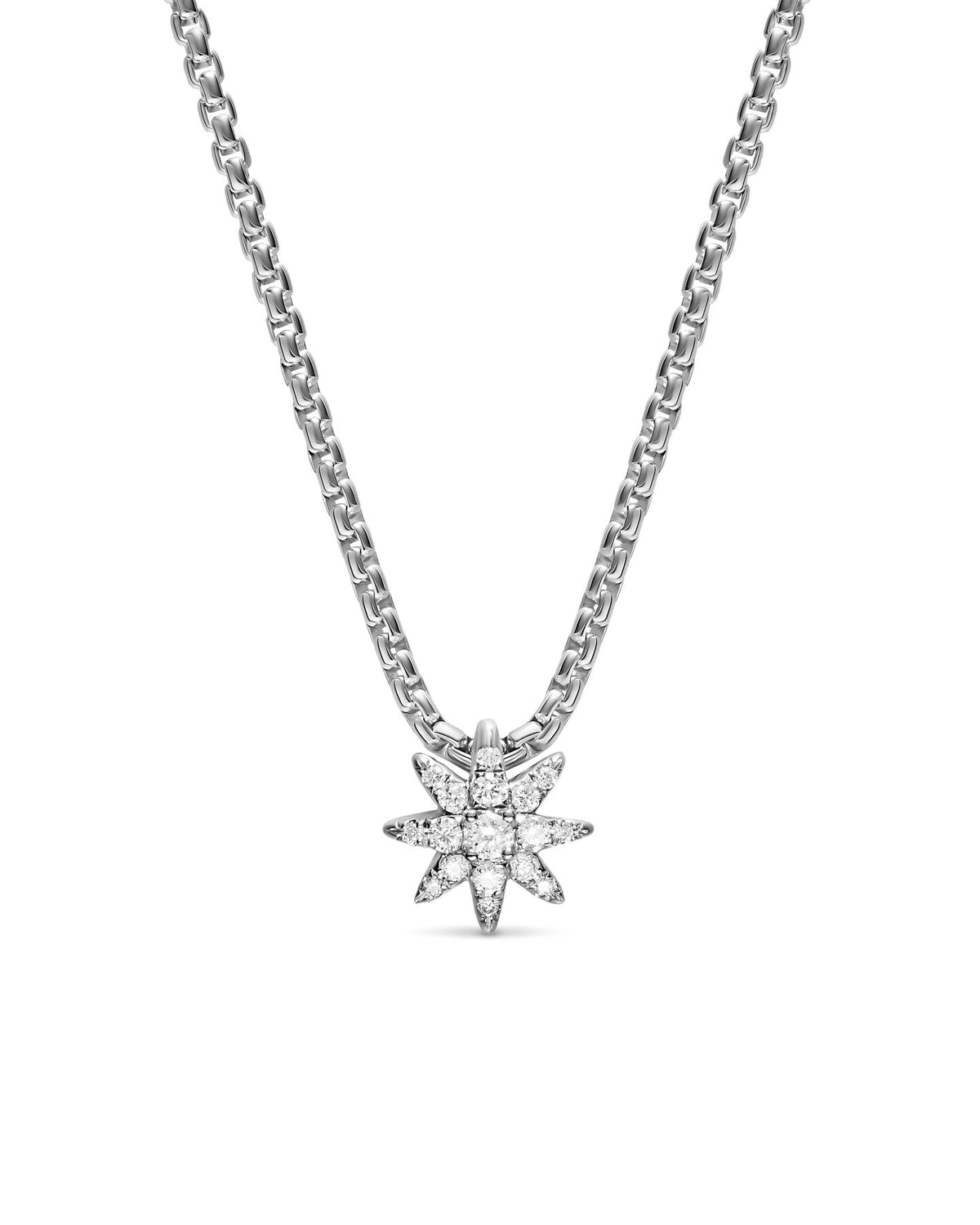 David Yurman Silver Petite Starburst Diamond Pendant Necklace