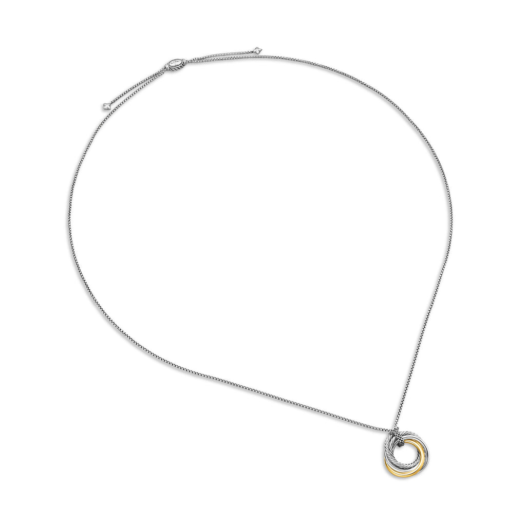 David Yurman Sterling Silver and Yellow Gold Crossover Circle Pendant