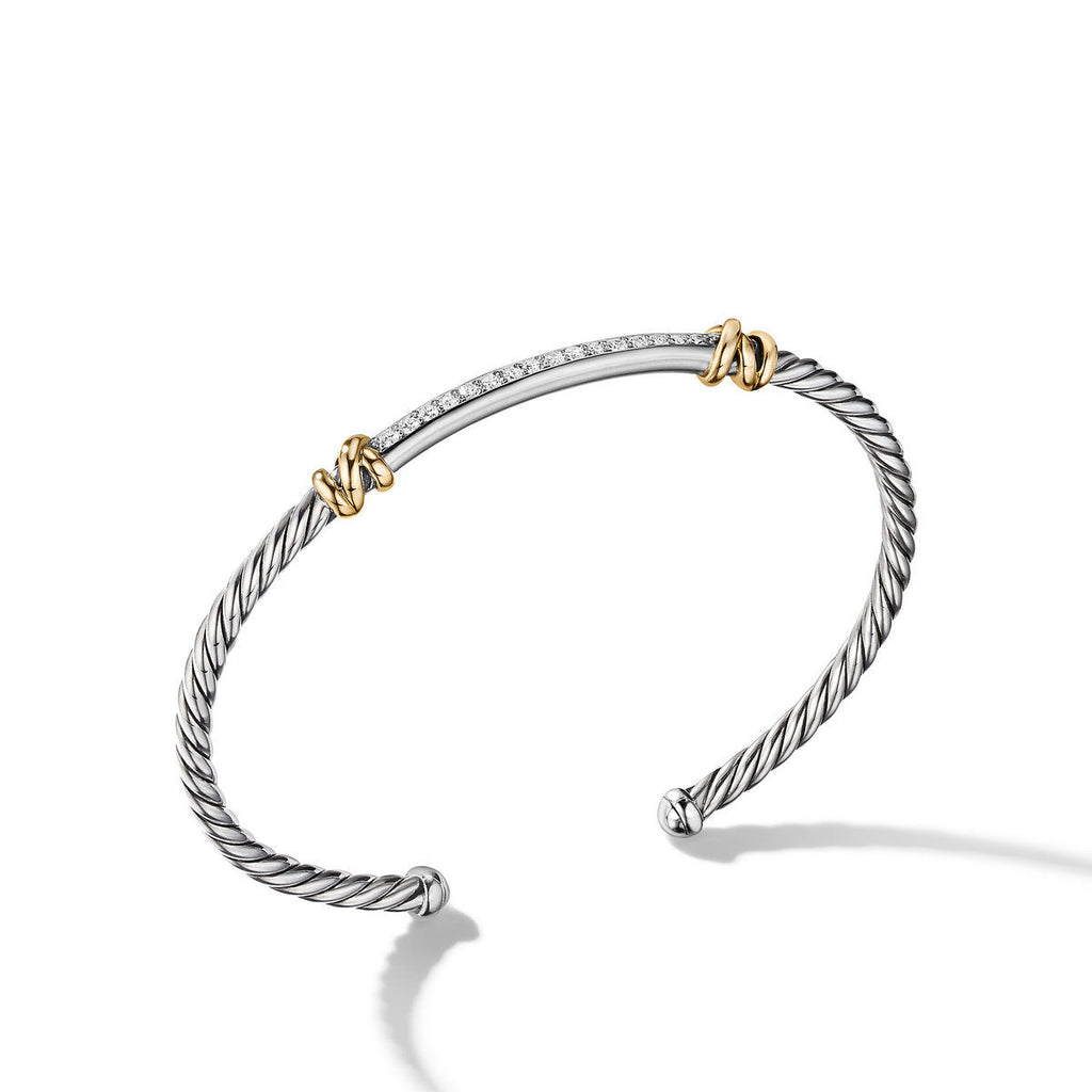 David Yurman Sterling Silver and Yellow Gold Petite Helena Cablespria Station Bracelet