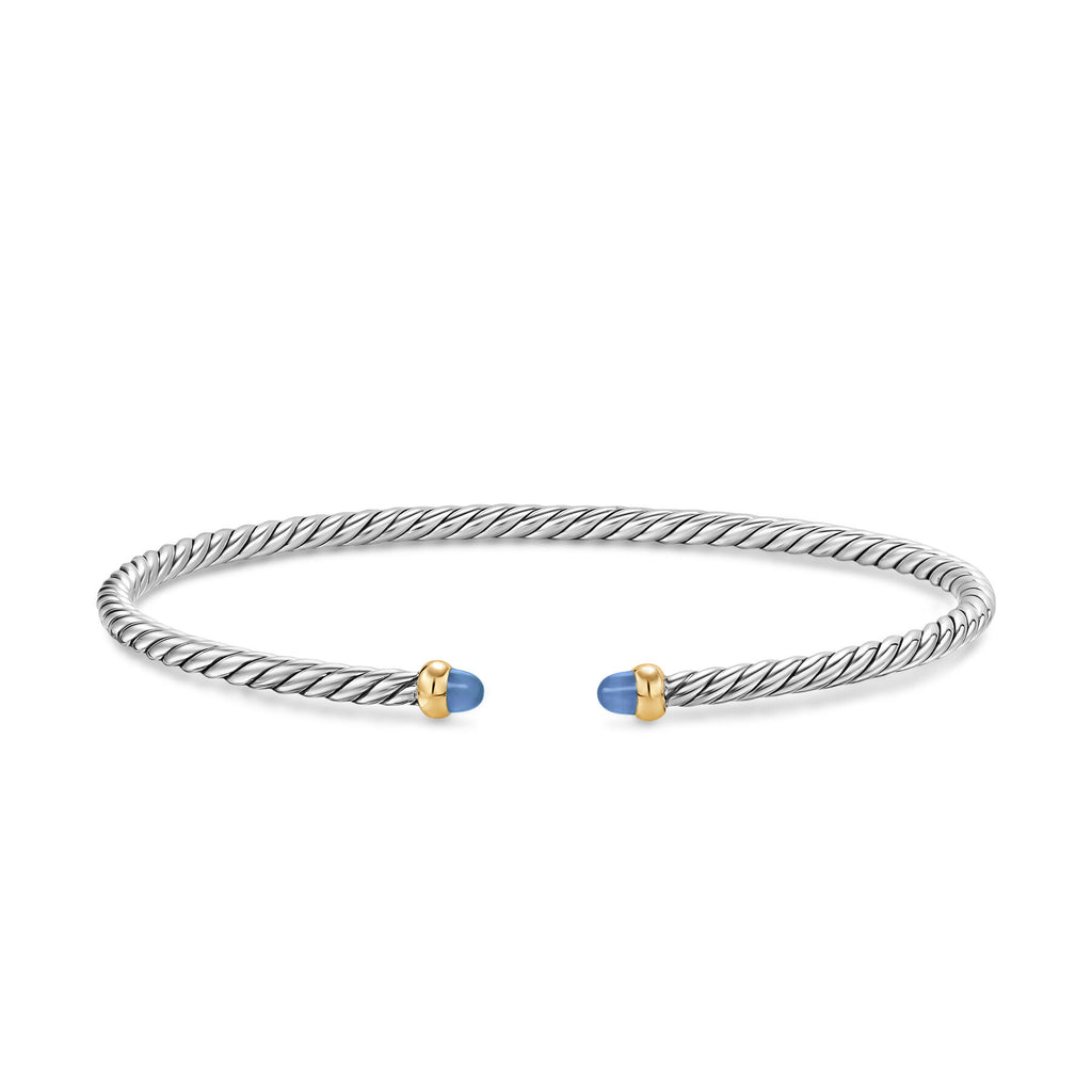 David Yurman Sterling Silver and Yellow Gold 2.6 mm Micro Cable Flex Blue Sapphire Bracelet