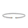 David Yurman Sterling Silver and Yellow Gold 2.6 mm Micro Cable Flex Blue Sapphire Bracelet