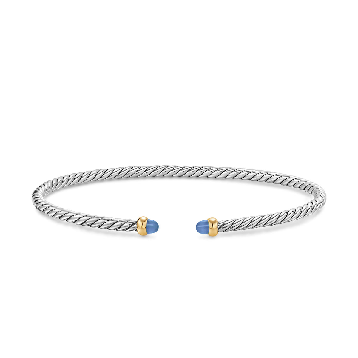 David Yurman Sterling Silver and Yellow Gold 2.6 mm Micro Cable Flex Blue Sapphire Bracelet