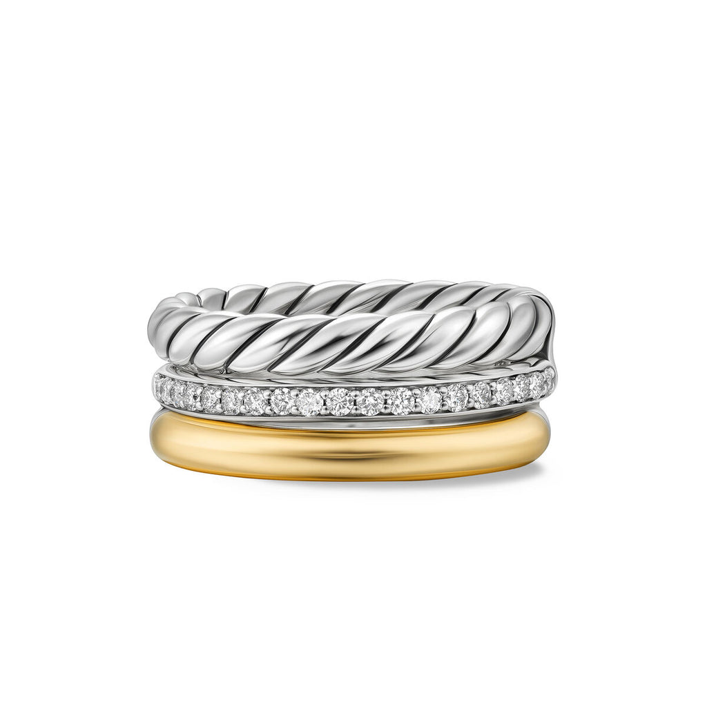 David Yurman Silver and Yellow Gold Mercer 3-Row Diamond Ring