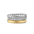 David Yurman Silver and Yellow Gold Mercer 3-Row Diamond Ring