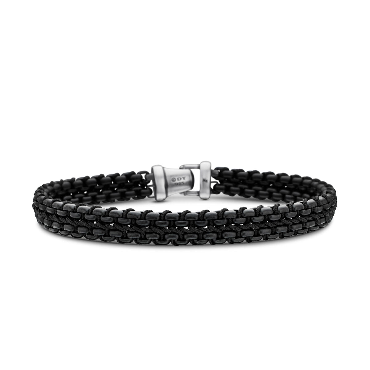 David Yurman Sterling Silver and Stainless Steel Black Nylon Box Chain Bracelet