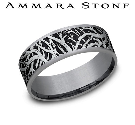 Ammara Stone White Gold and Gray Tantalum Enchanted Forest Wedding Band