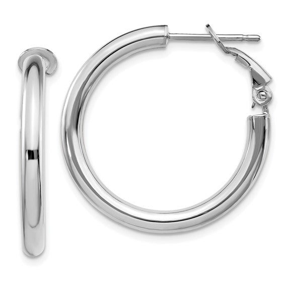 White Gold Polished Omega Back Hoop Earrings