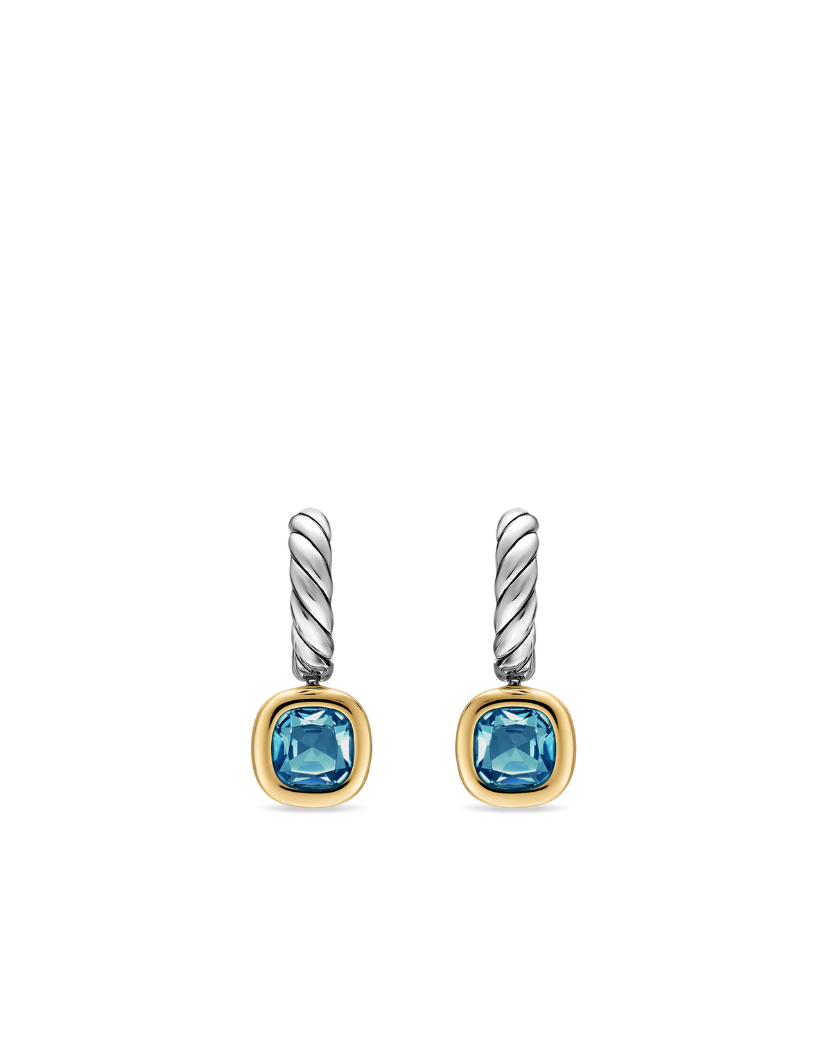 David Yurman Silver and Gold Mercer Blue Topaz Drop Earrings