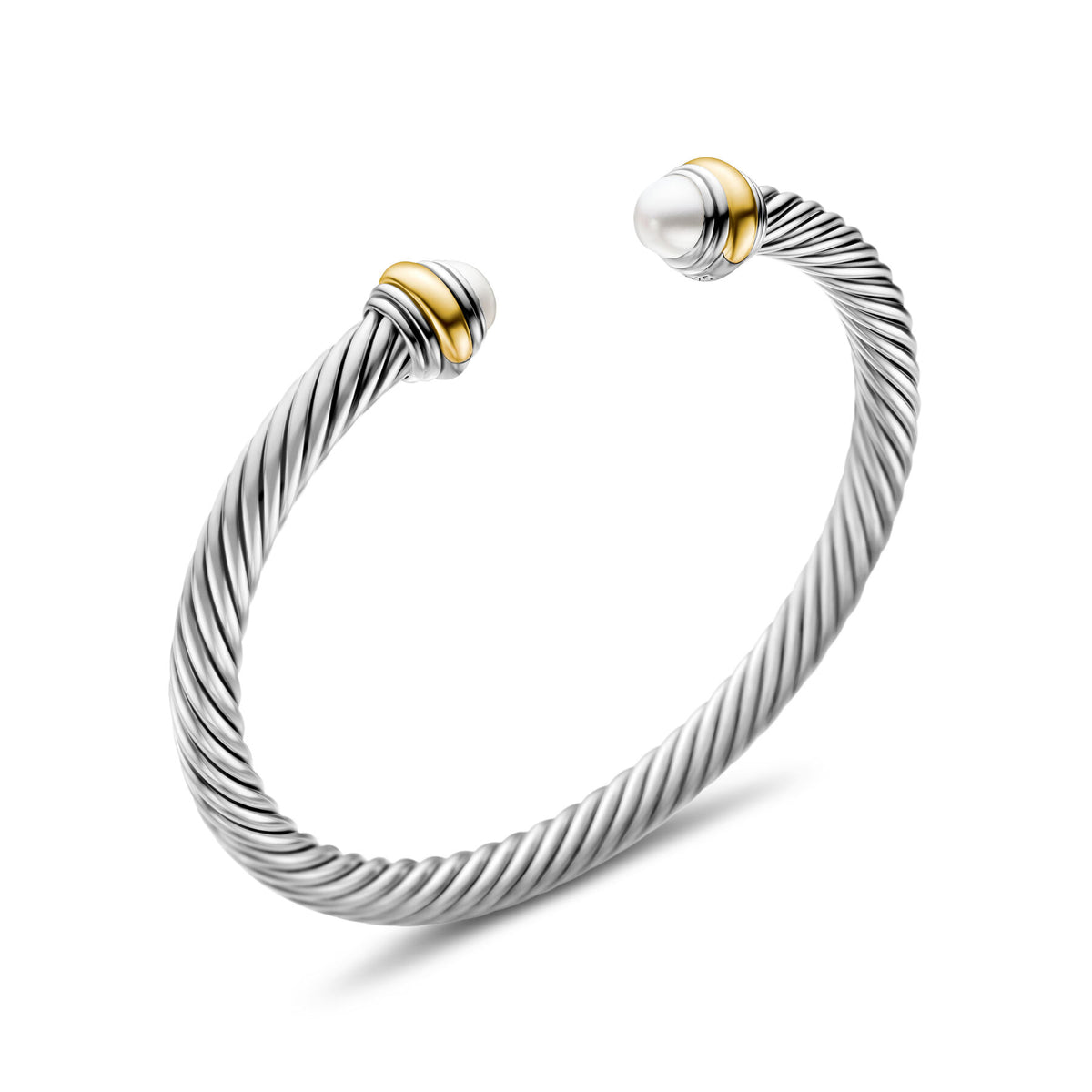 David Yurman Silver and Yellow Gold Classic Cable Pearl Bracelet