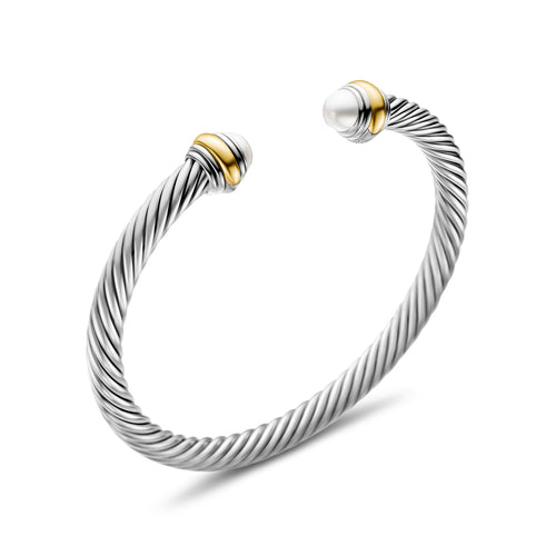 David Yurman Silver and Yellow Gold Classic Cable Pearl Bracelet