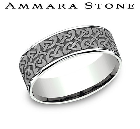 Ammara Stone White Gold and Gray Tantalum Quaternary Knot Center Wedding Band