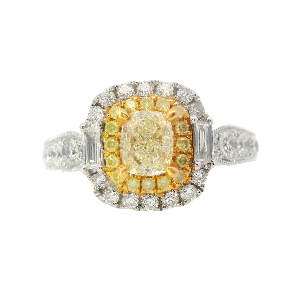 White Gold White and Yellow Diamond Mosaic Engagement Ring