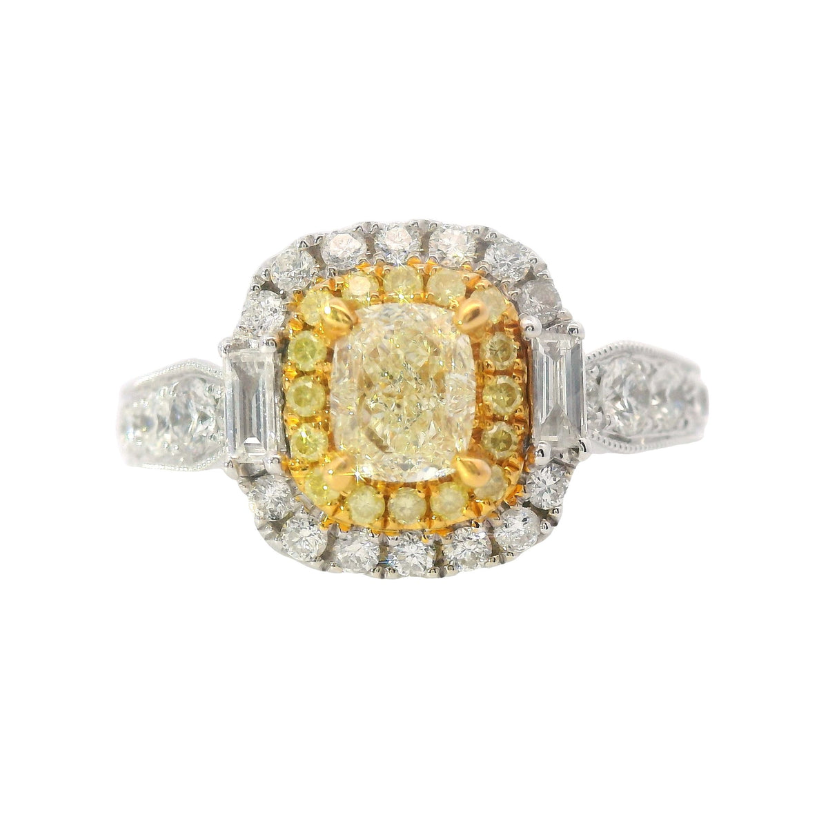 White Gold White and Yellow Diamond Mosaic Engagement Ring