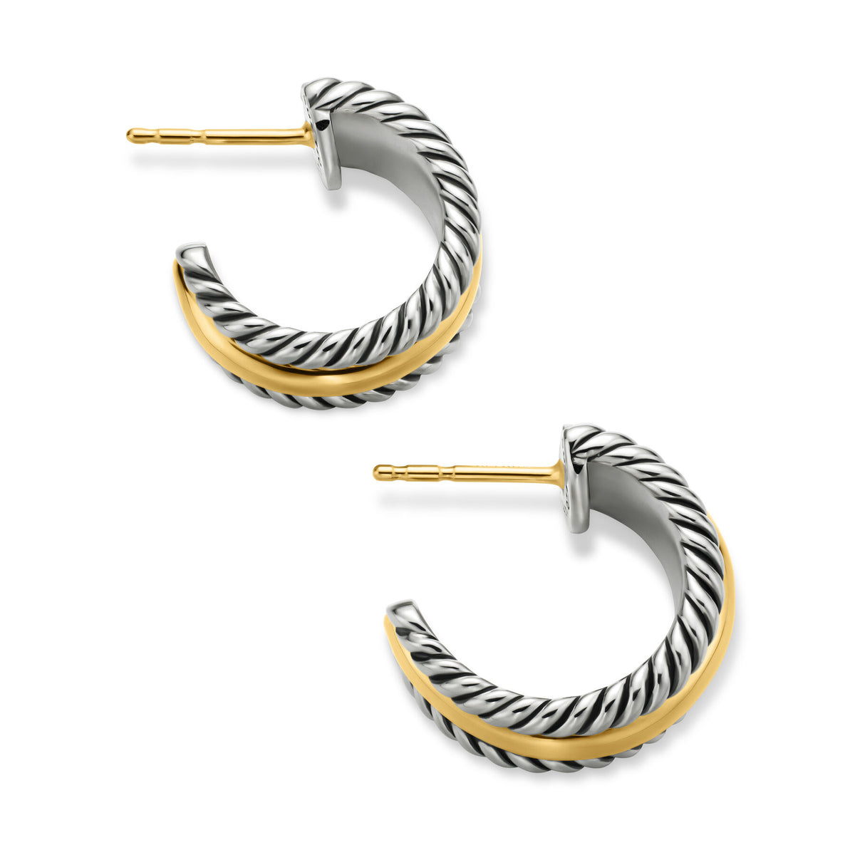 David Yurman Sterling Silver and Yellow Gold Huggie Hoop Earring