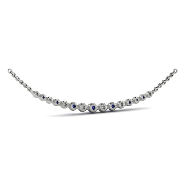 Diamond and Blue Sapphire Curved Bar Necklace