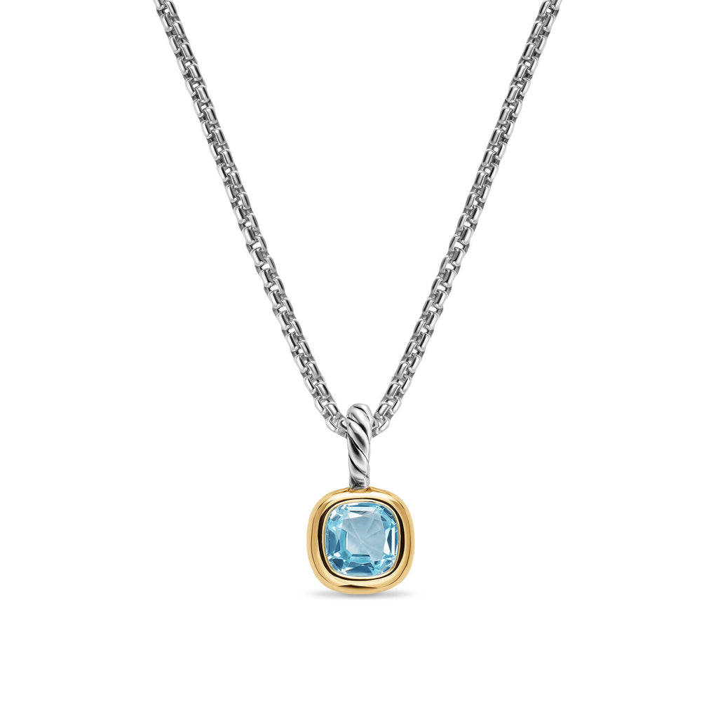 David Yurman Sterling Silver and Yellow Gold Mini Cushion Sky Blue Topaz Enhancer