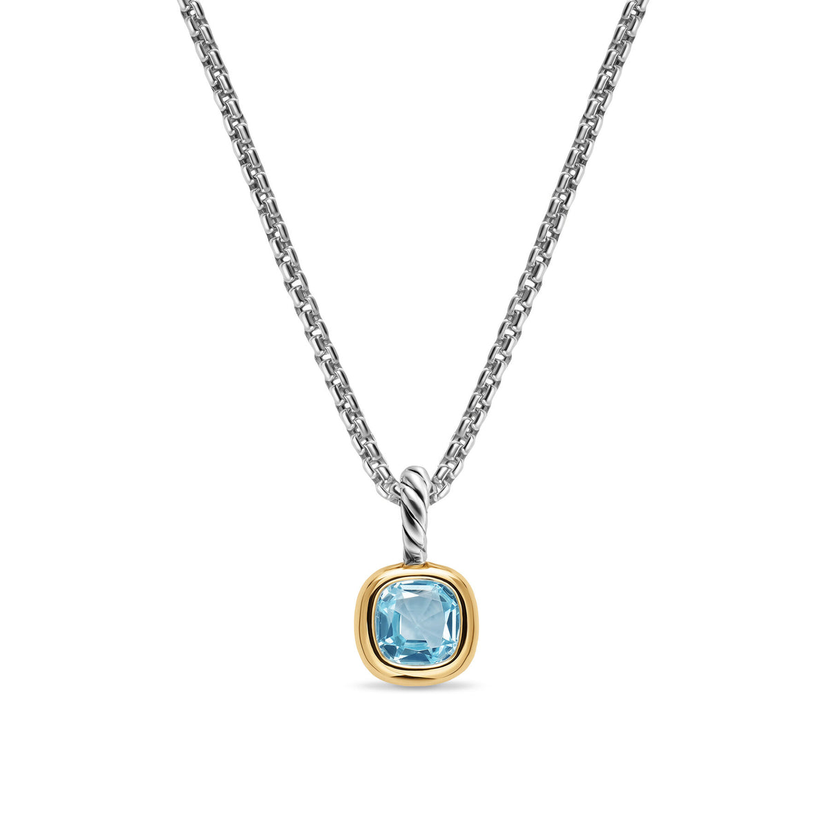David Yurman Sterling Silver and Yellow Gold Mini Cushion Sky Blue Topaz Enhancer
