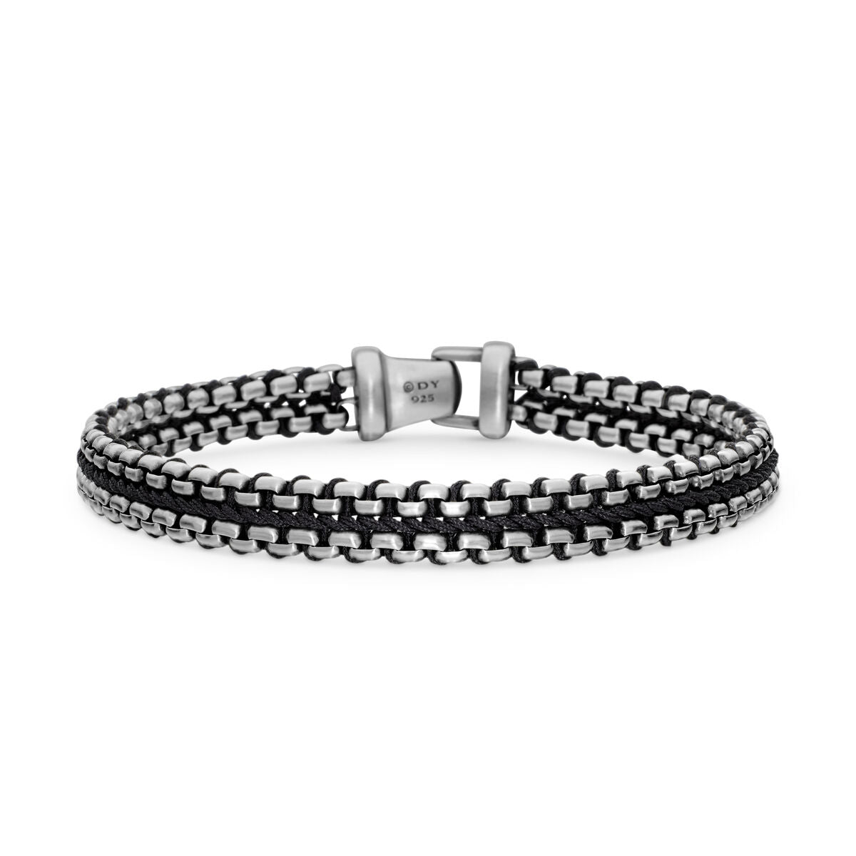 David Yurman Sterling Silver and Black Nylon Cord Woven Box Chain Bracelet