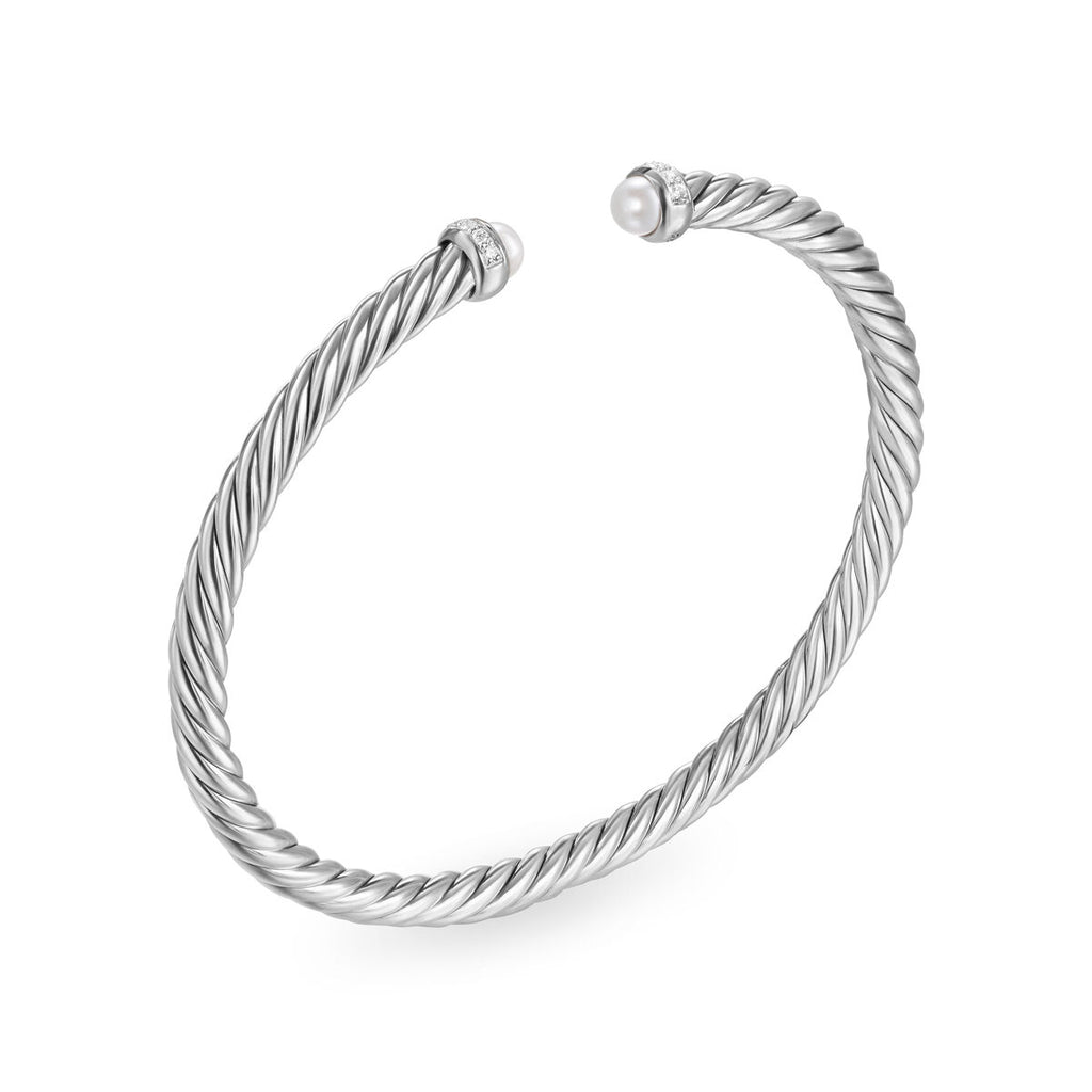 David Yurman Sterling Silver Cable Flex Pearl Bracelet with Diamonds